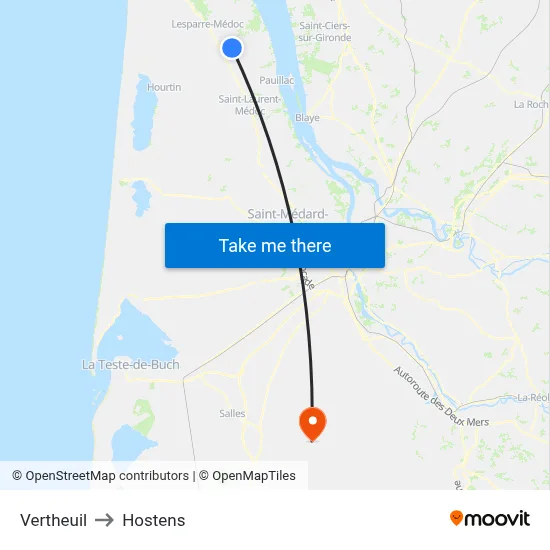 Vertheuil to Hostens map