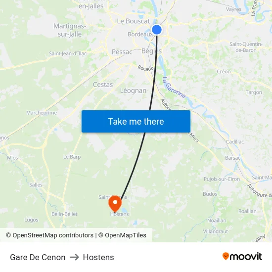 Gare De Cenon to Hostens map