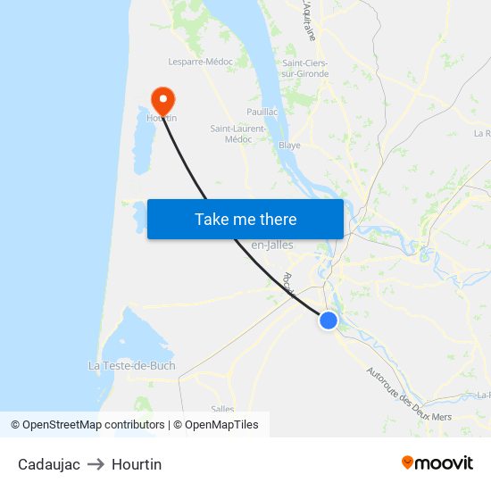 Cadaujac to Hourtin map