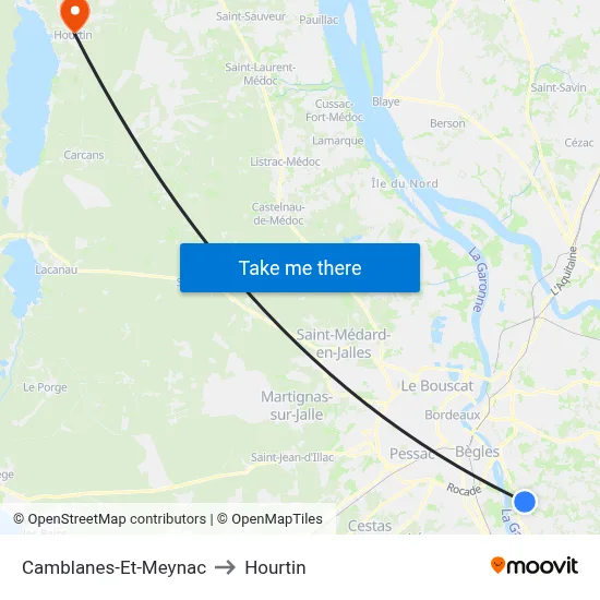 Camblanes-Et-Meynac to Hourtin map