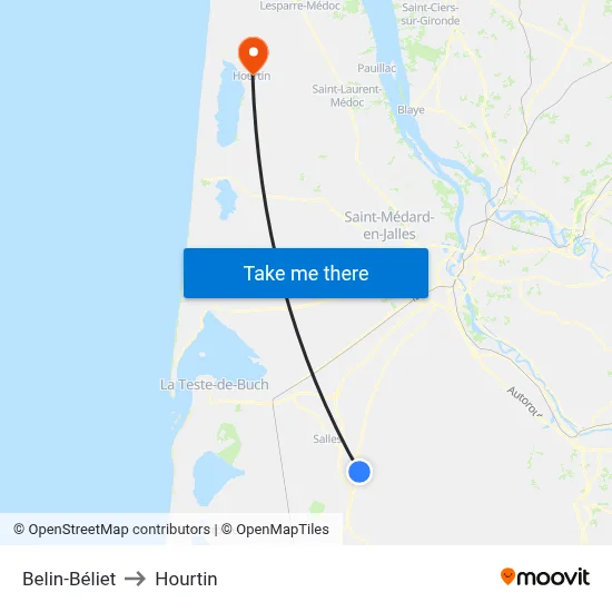 Belin-Béliet to Hourtin map