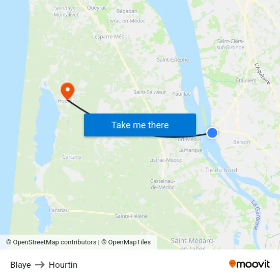 Blaye to Hourtin map