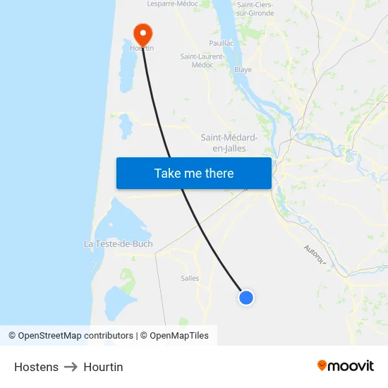 Hostens to Hourtin map