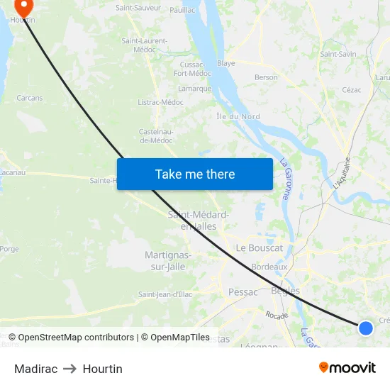 Madirac to Hourtin map