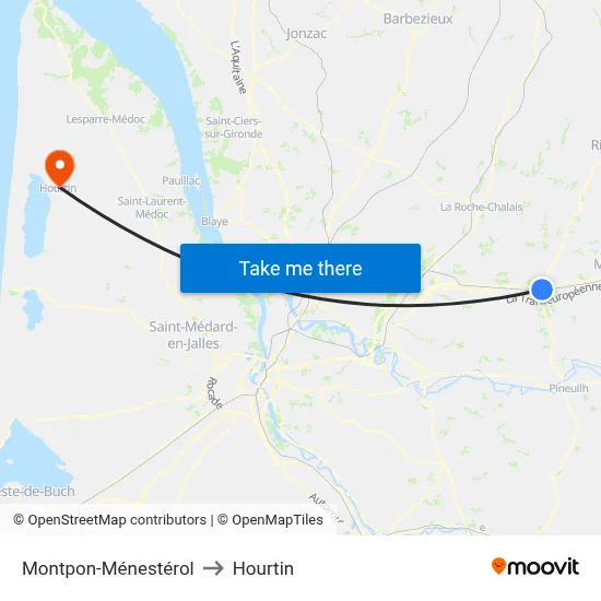 Montpon-Ménestérol to Hourtin map