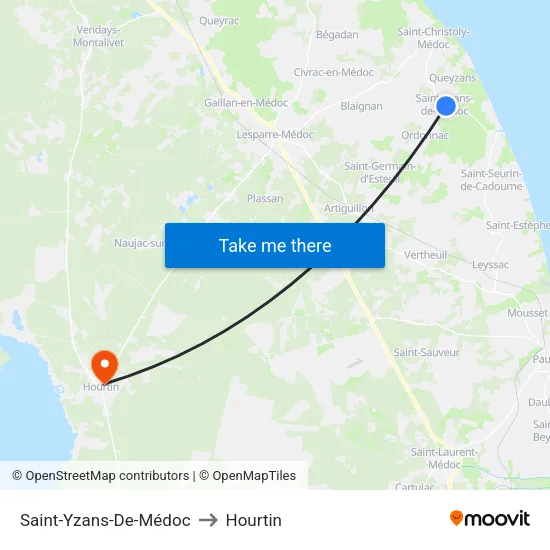 Saint-Yzans-De-Médoc to Hourtin map