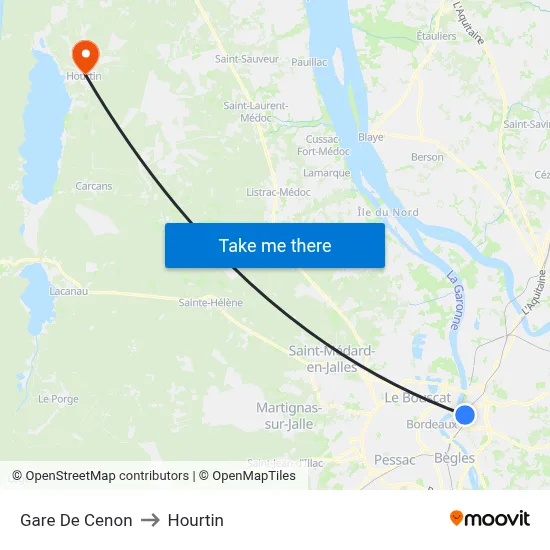 Gare De Cenon to Hourtin map