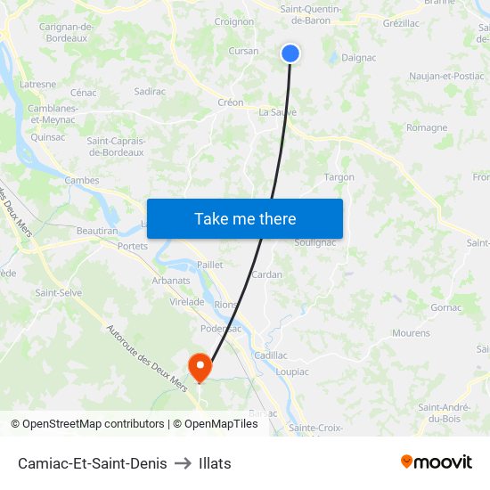 Camiac-Et-Saint-Denis to Illats map