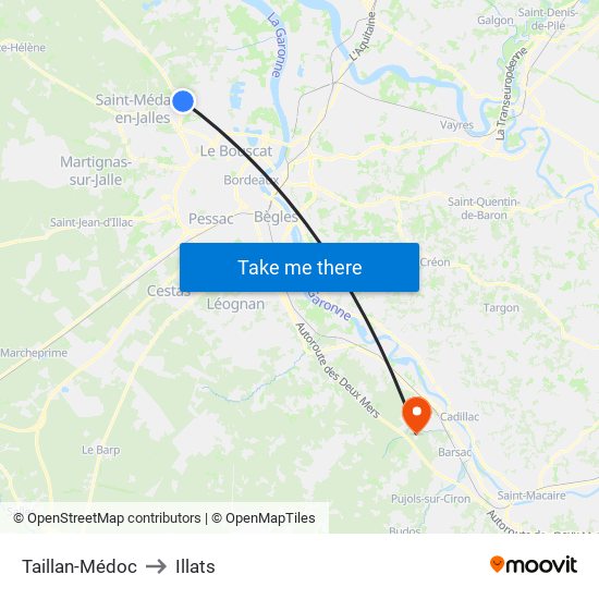 Taillan-Médoc to Illats map