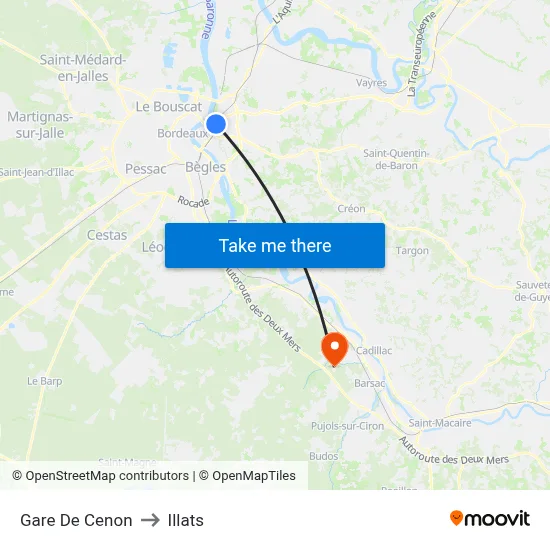 Gare De Cenon to Illats map