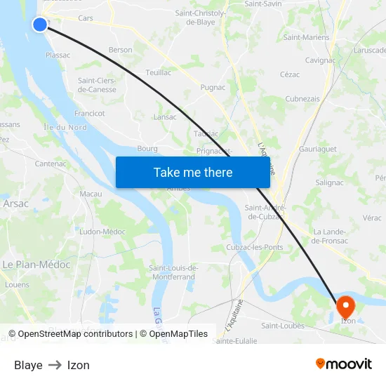 Blaye to Izon map