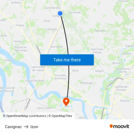 Cavignac to Izon map