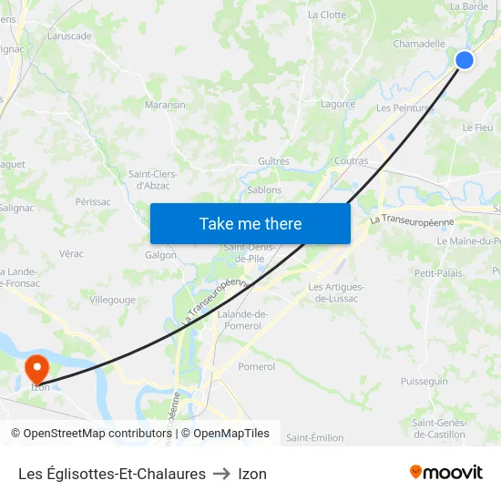 Les Églisottes-Et-Chalaures to Izon map