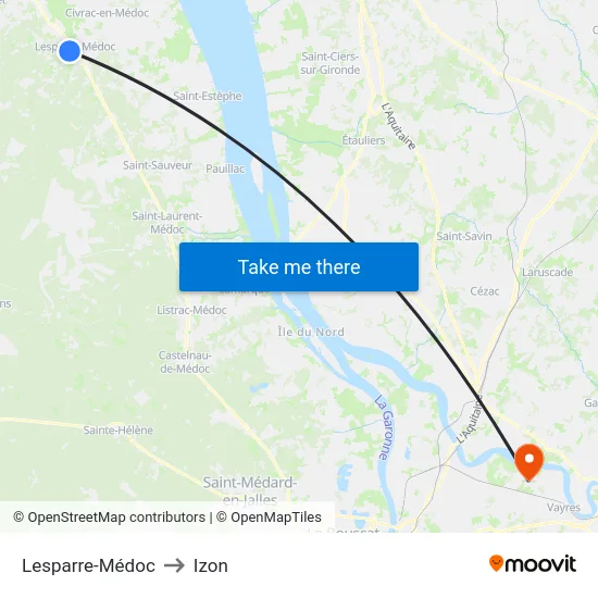 Lesparre-Médoc to Izon map