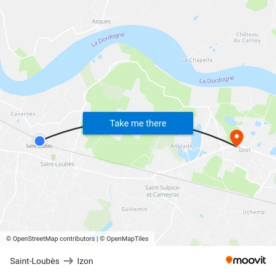 Saint-Loubès to Izon map