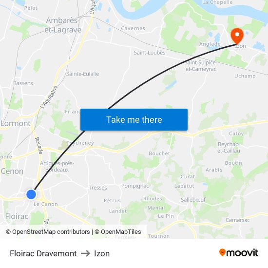 Floirac Dravemont to Izon map