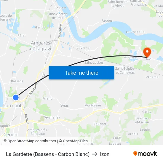 La Gardette (Bassens - Carbon Blanc) to Izon map