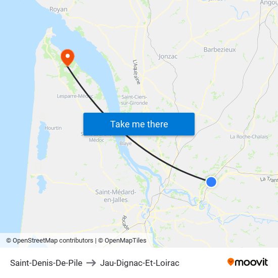 Saint-Denis-De-Pile to Jau-Dignac-Et-Loirac map