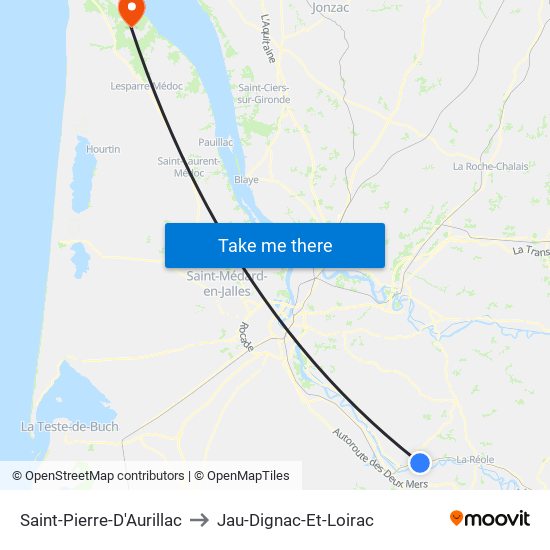 Saint-Pierre-D'Aurillac to Jau-Dignac-Et-Loirac map