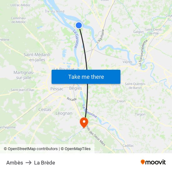 Ambès to La Brède map