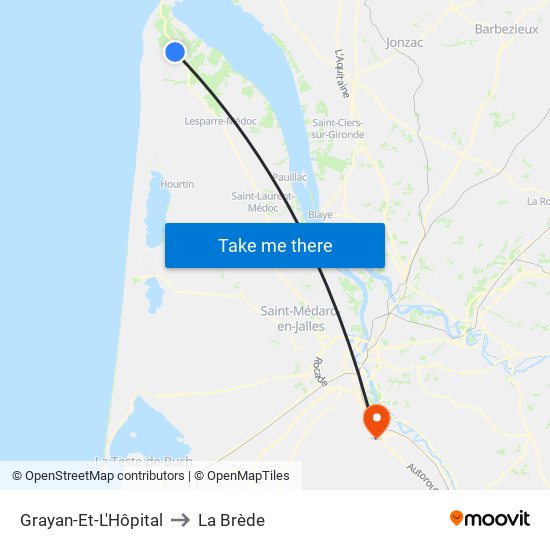 Grayan-Et-L'Hôpital to La Brède map