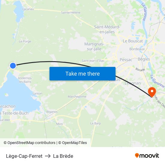Lège-Cap-Ferret to La Brède map