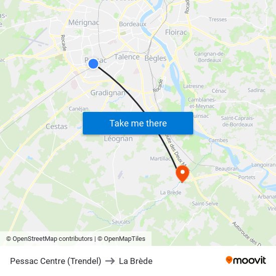 Pessac Centre (Trendel) to La Brède map