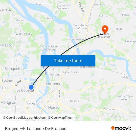 Bruges to La Lande-De-Fronsac map