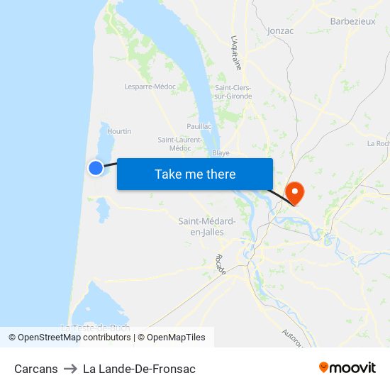 Carcans to La Lande-De-Fronsac map