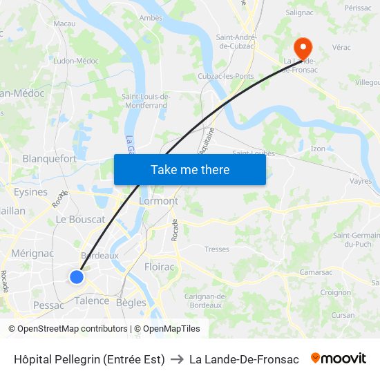 Hôpital Pellegrin (Entrée Est) to La Lande-De-Fronsac map