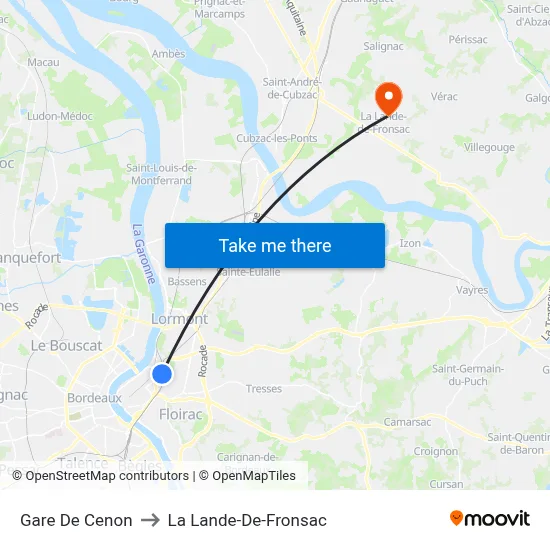 Gare De Cenon to La Lande-De-Fronsac map