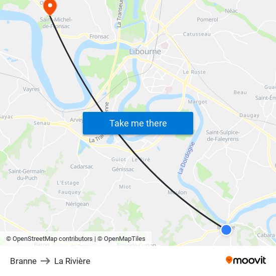 Branne to La Rivière map