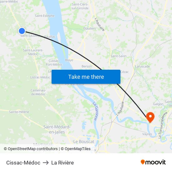 Cissac-Médoc to La Rivière map