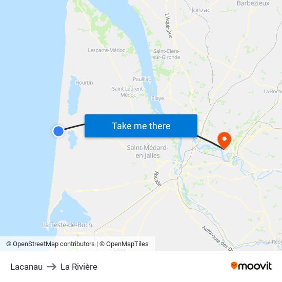 Lacanau to La Rivière map