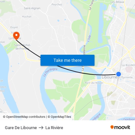 Gare De Libourne to La Rivière map