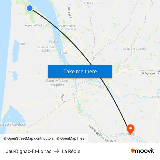 Jau-Dignac-Et-Loirac to La Réole map