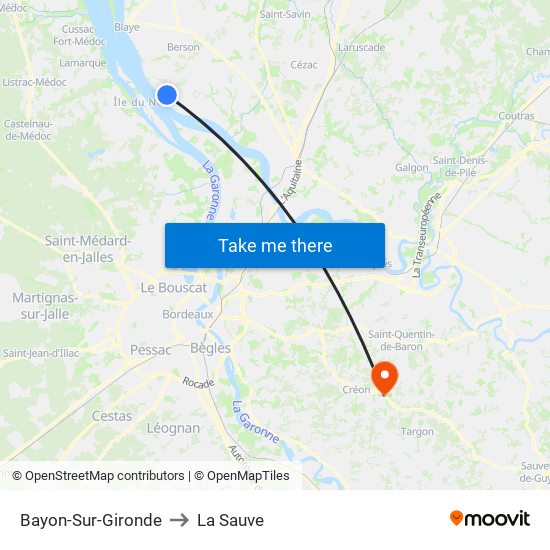 Bayon-Sur-Gironde to La Sauve map