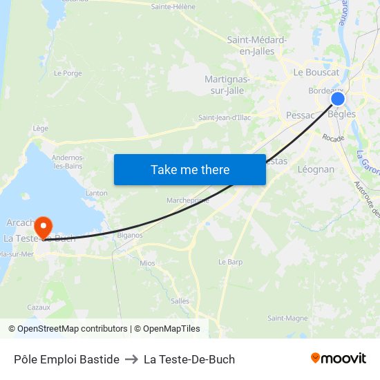 Pôle Emploi Bastide to La Teste-De-Buch map