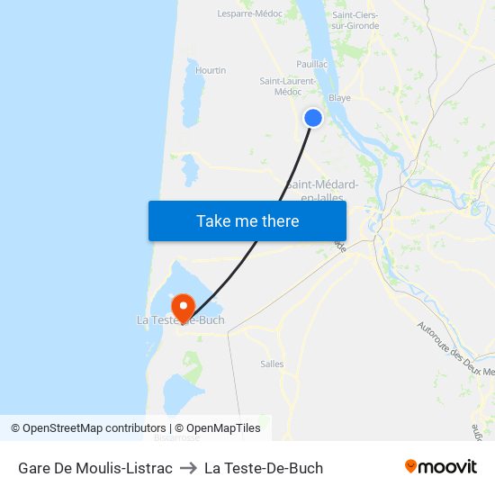 Gare De Moulis-Listrac to La Teste-De-Buch map