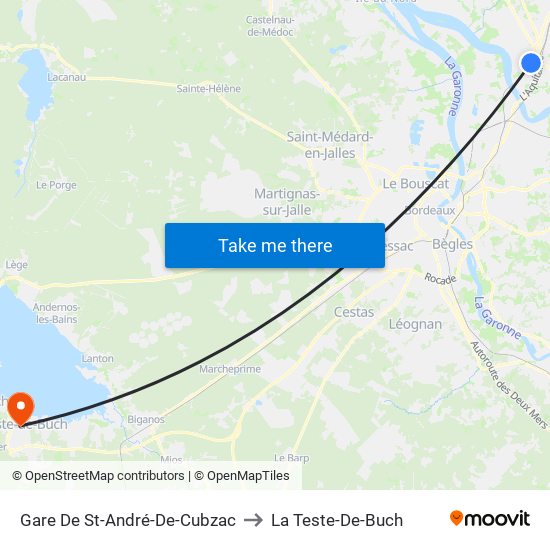 Gare De St-André-De-Cubzac to La Teste-De-Buch map