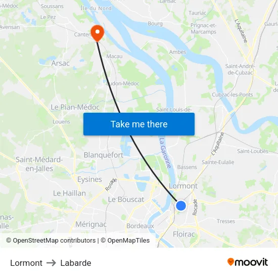 Lormont to Labarde map