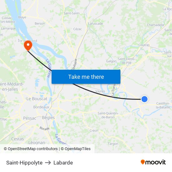 Saint-Hippolyte to Labarde map