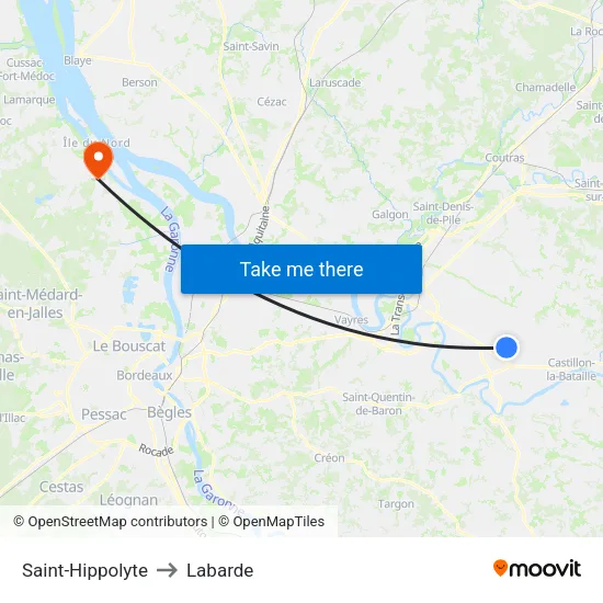Saint-Hippolyte to Labarde map