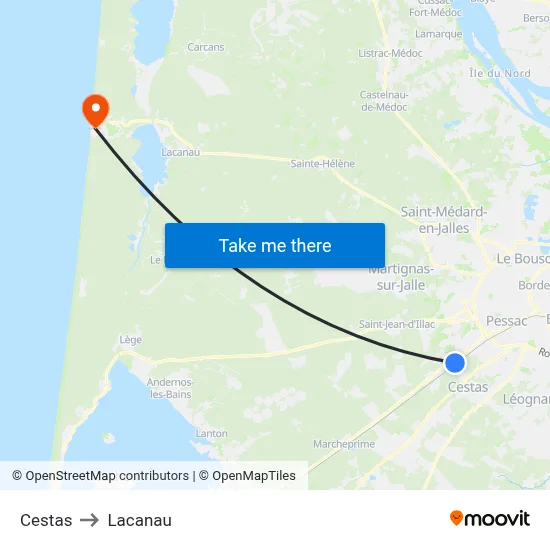 Cestas to Lacanau map