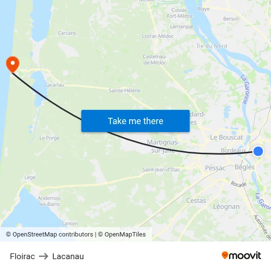 Floirac to Lacanau map
