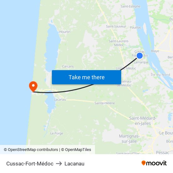 Cussac-Fort-Médoc to Lacanau map
