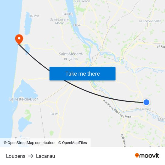 Loubens to Lacanau map