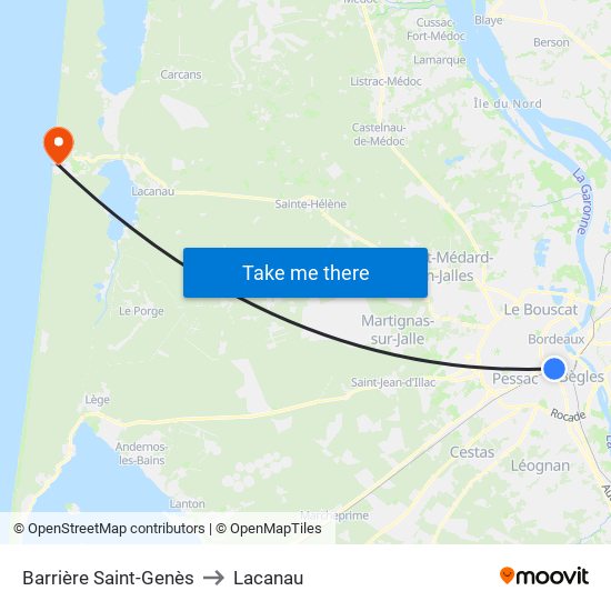Barrière Saint-Genès to Lacanau map