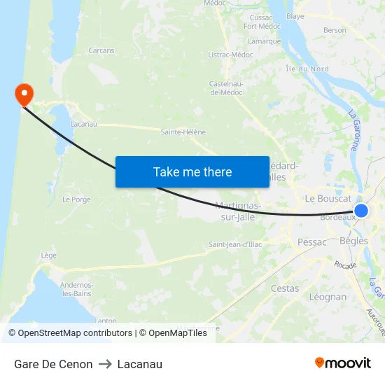 Gare De Cenon to Lacanau map