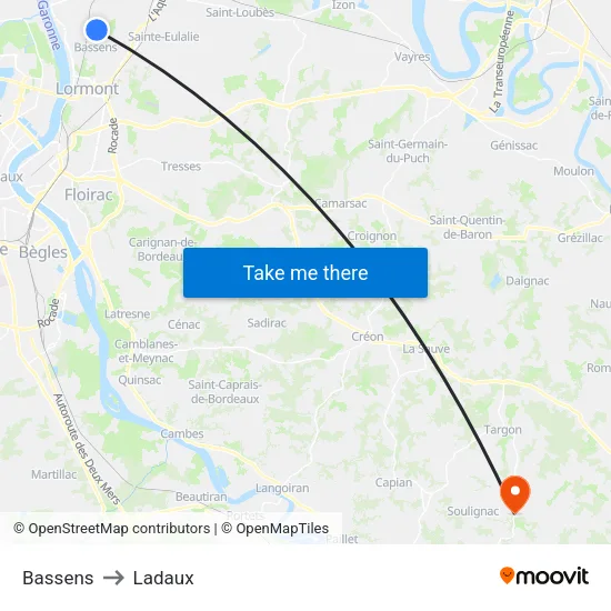 Bassens to Ladaux map